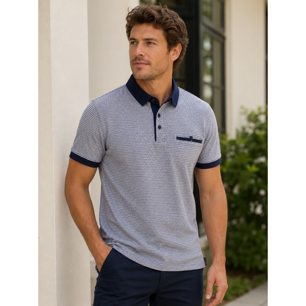 French Connection Men's Modern Fit Polo Shirt Gray Blue Casual Business Casual